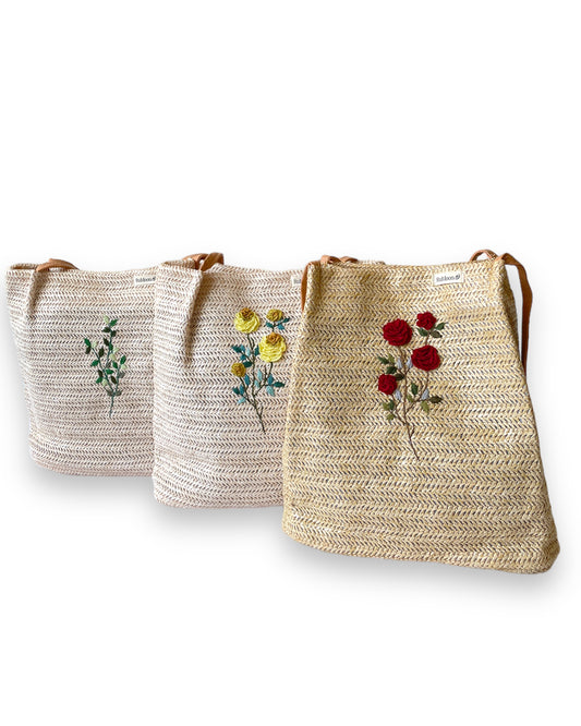 Embroidery Straw Tote Bag