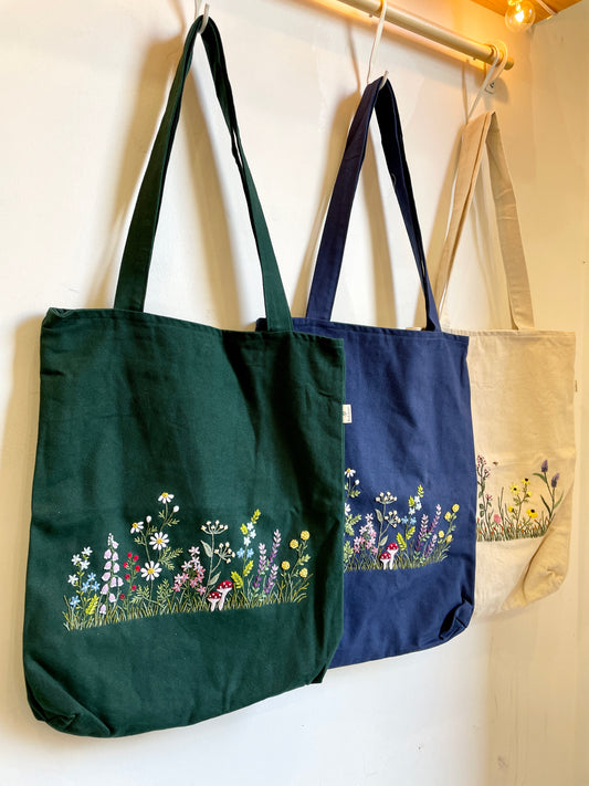 Wildflowers Garden Embroidery Tote Bag