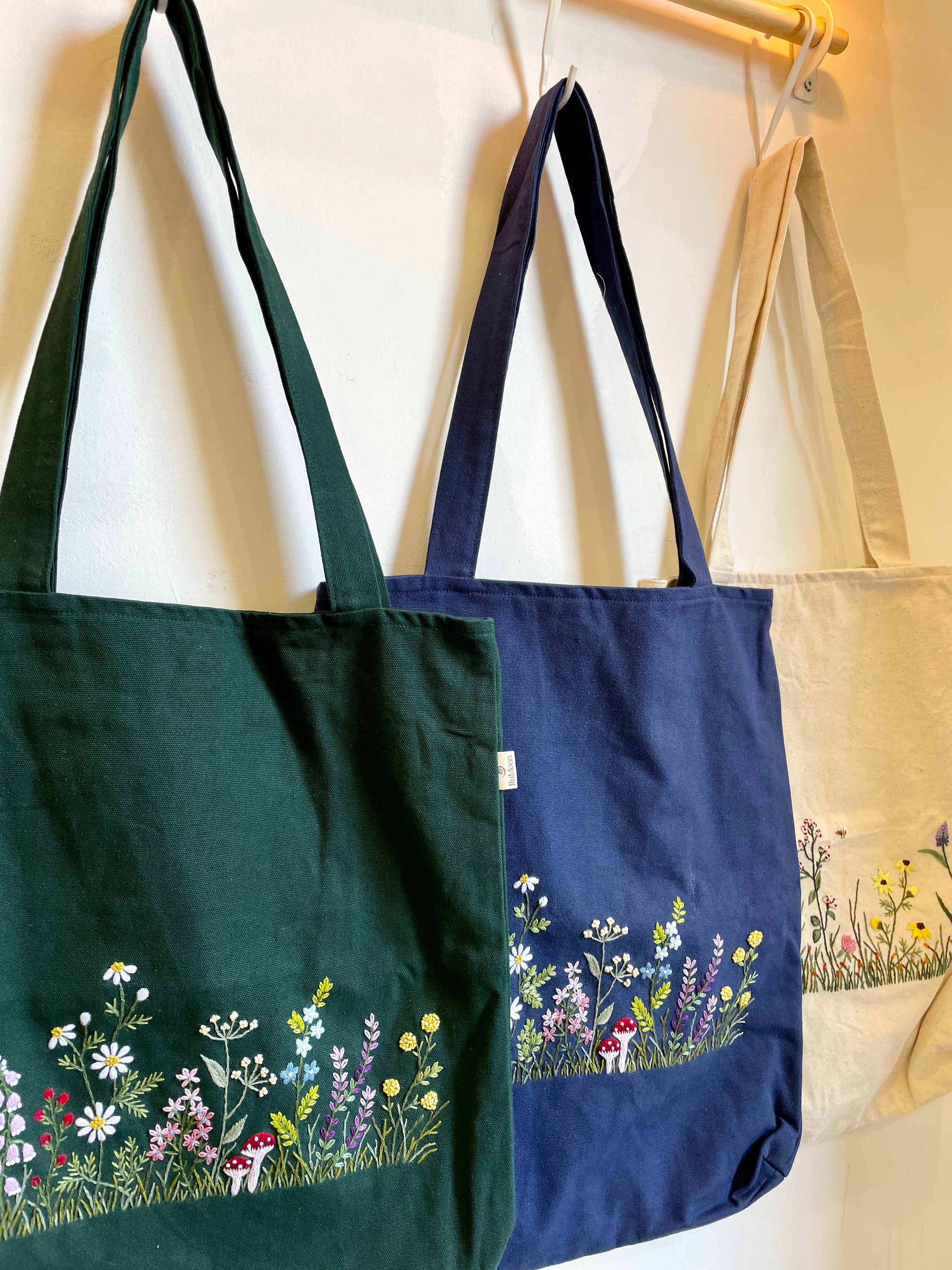 Wildflowers Garden Embroidery Tote Bag