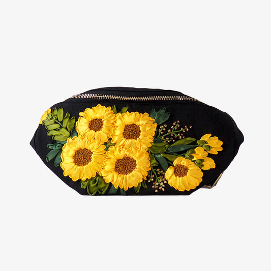 Sunflower Ribbon Embroidery Cross Body Bag