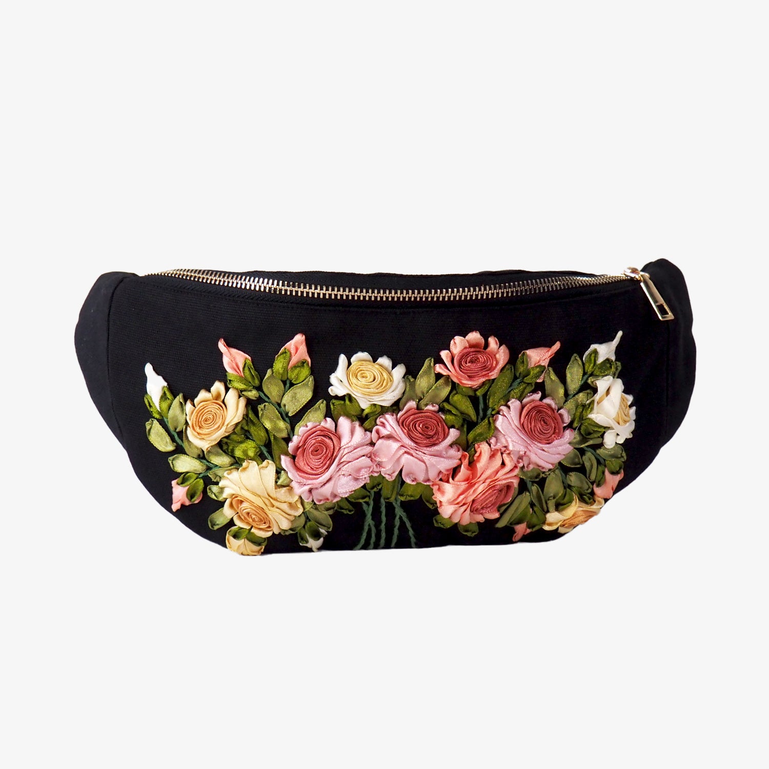 Rose Ribbon Embroidery Cross Body Bag