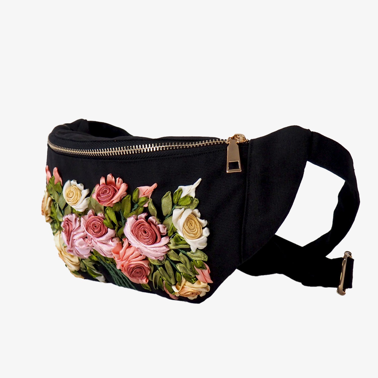 Rose Ribbon Embroidery Cross Body Bag