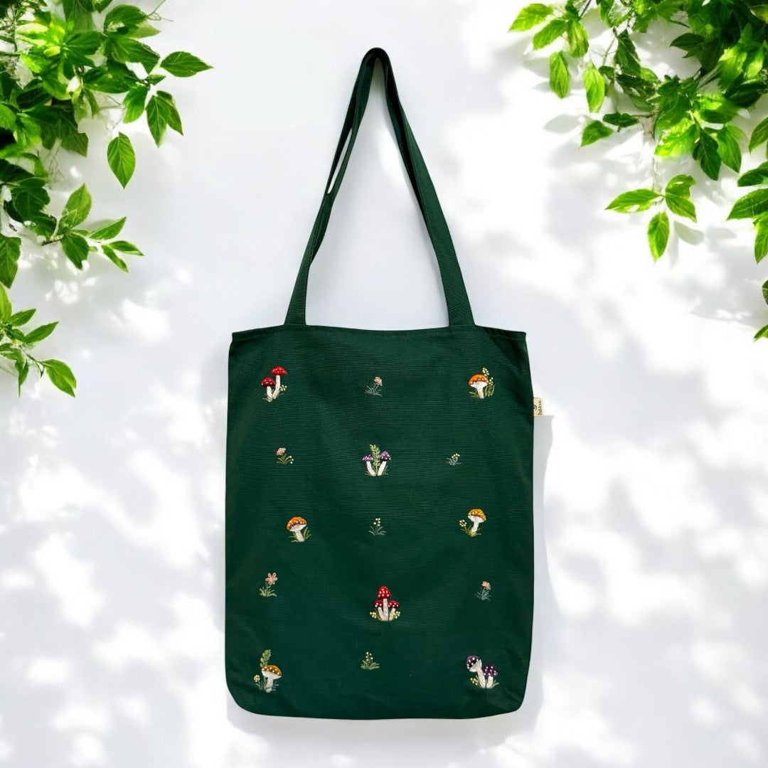 Mushroom Embroidery Tote Bag