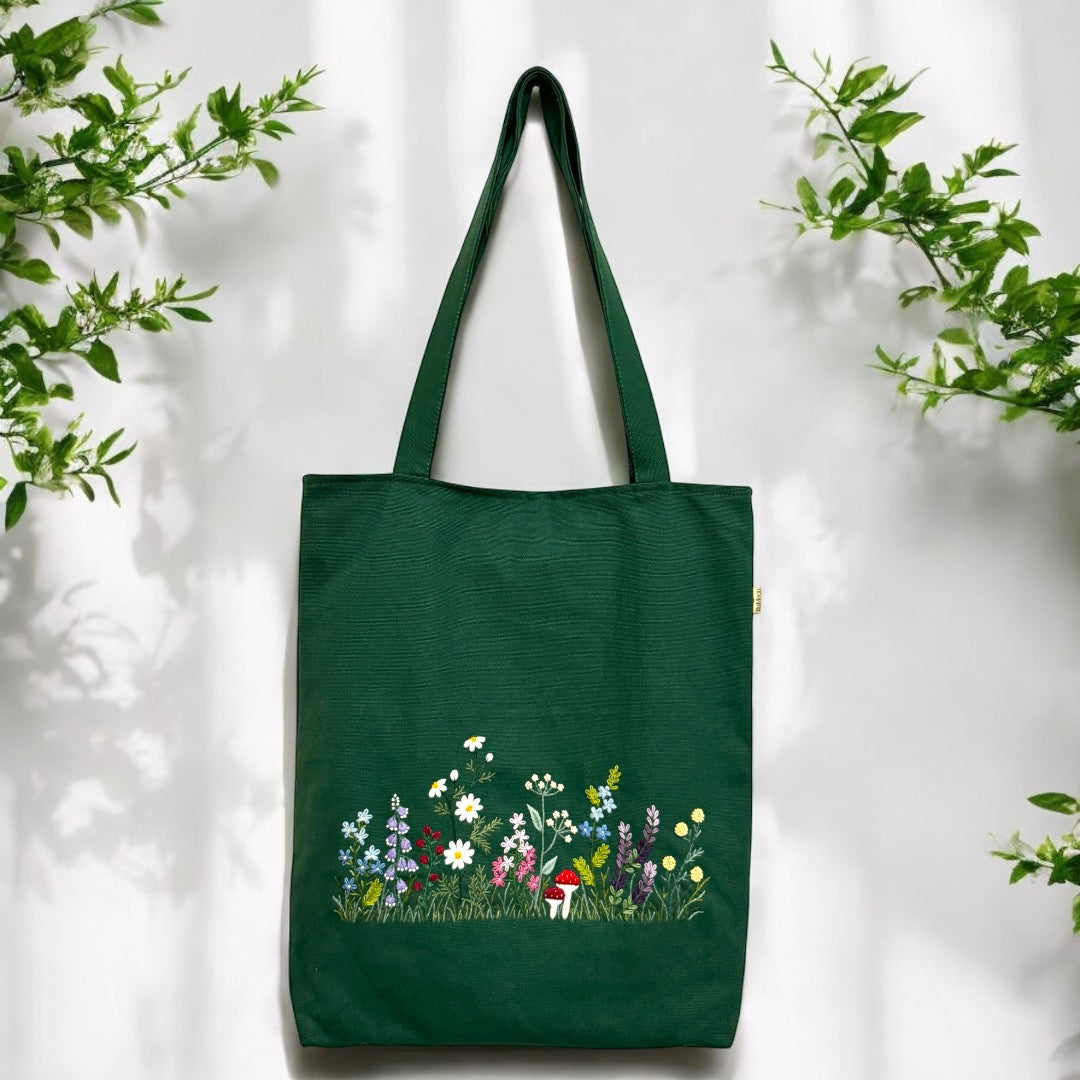 Wildflowers Garden Embroidery Tote Bag