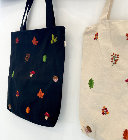 Fall Embroidey Tote Bag