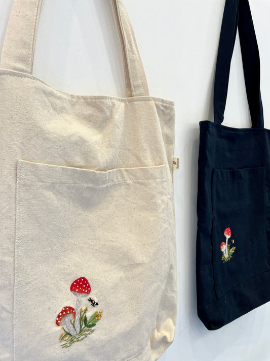 Mushroom Embroidery Tote Bag