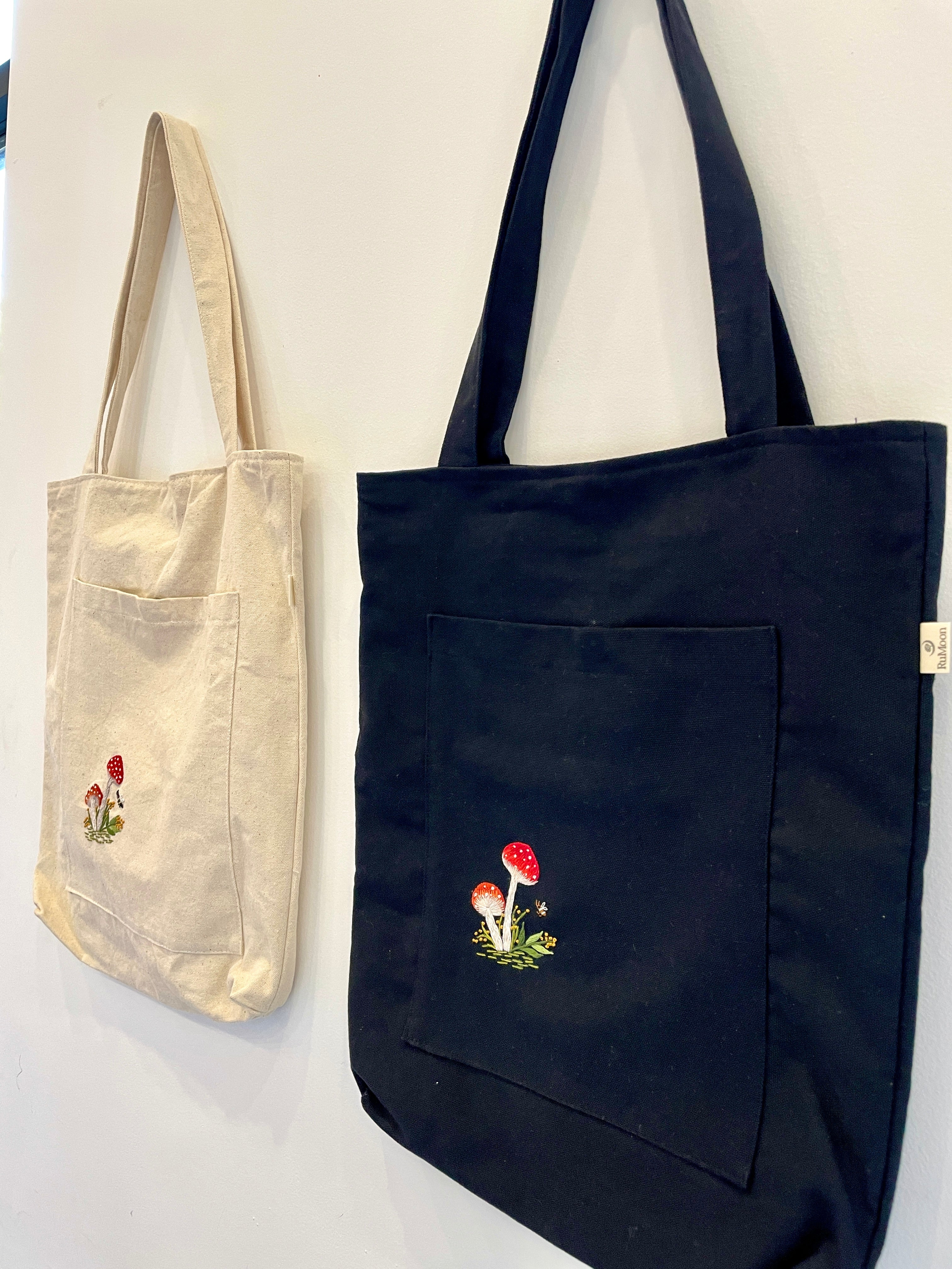 Mushroom Embroidery Tote Bag