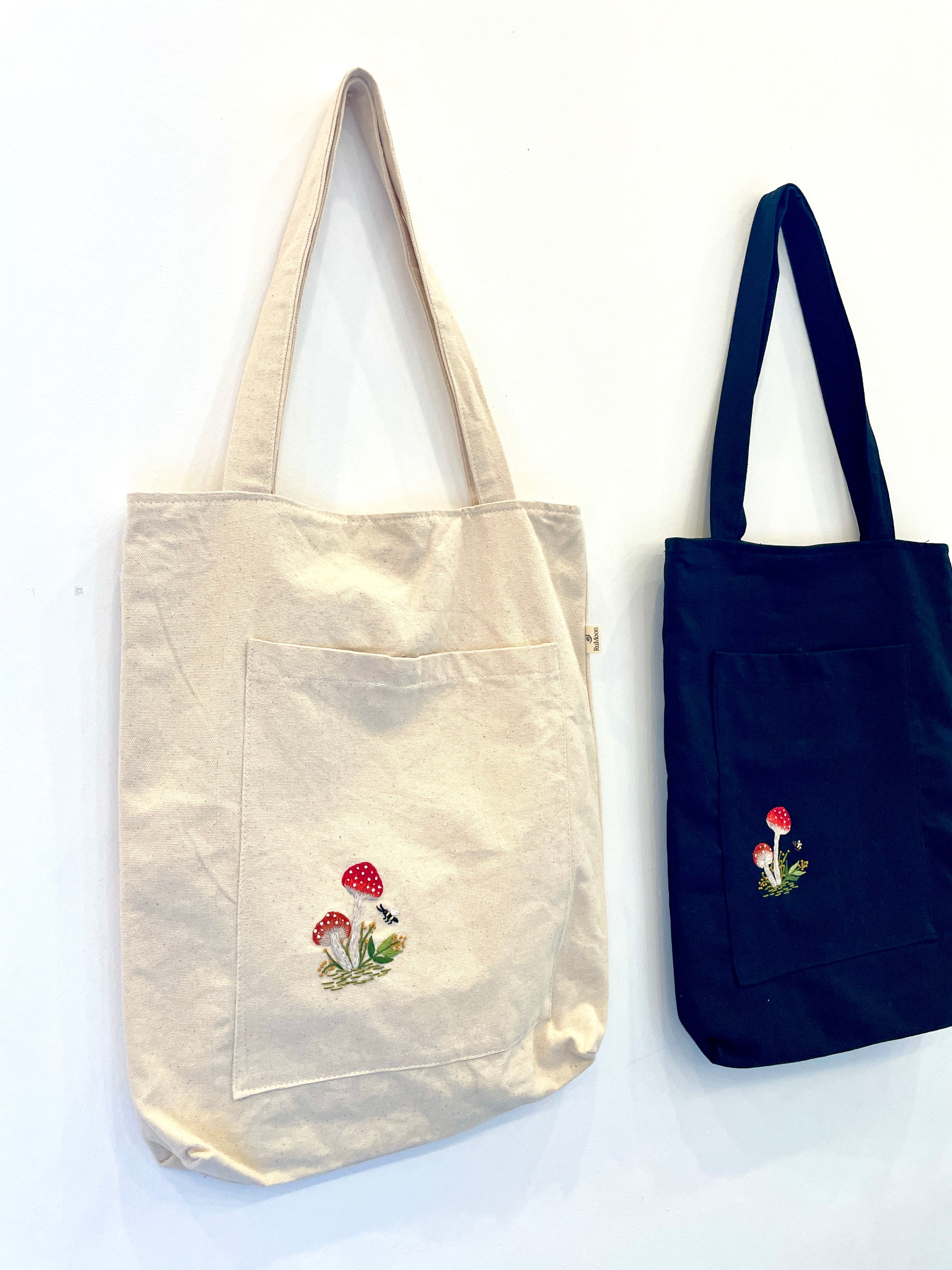 Mushroom Embroidery Tote Bag