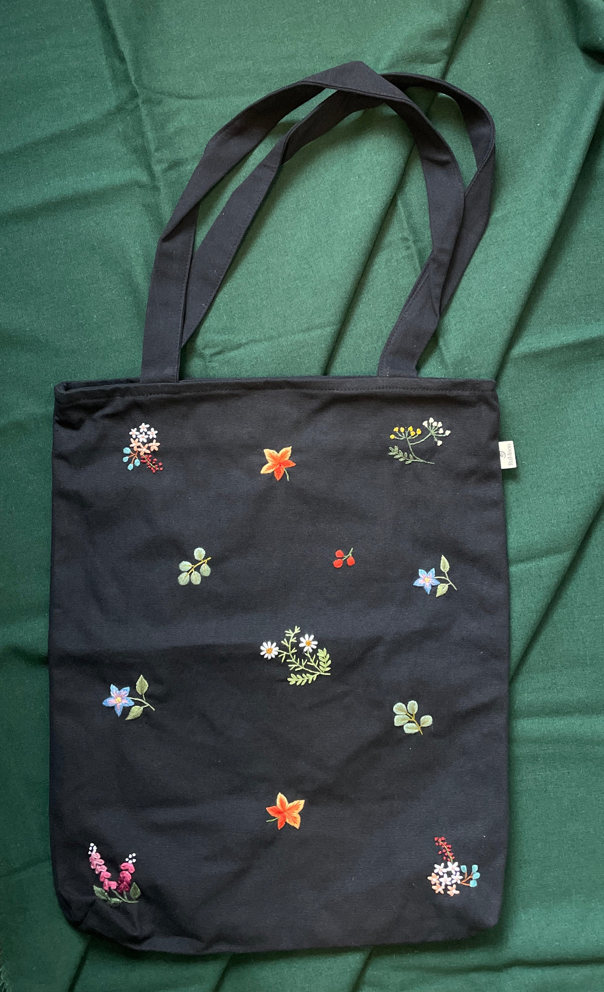 Grey floral embroidered tote bag sale