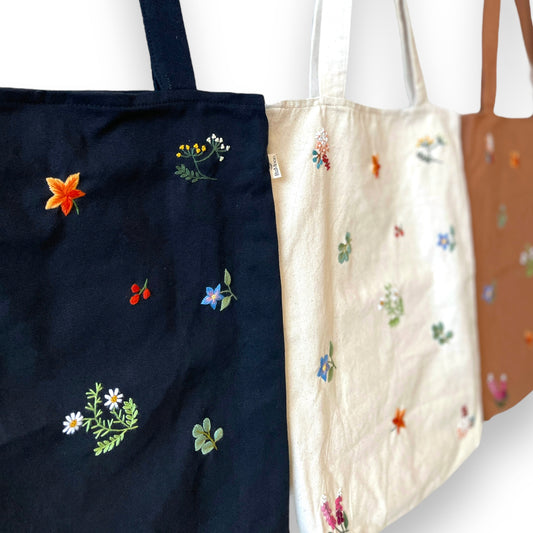 Floral Embroidery Tote Bag
