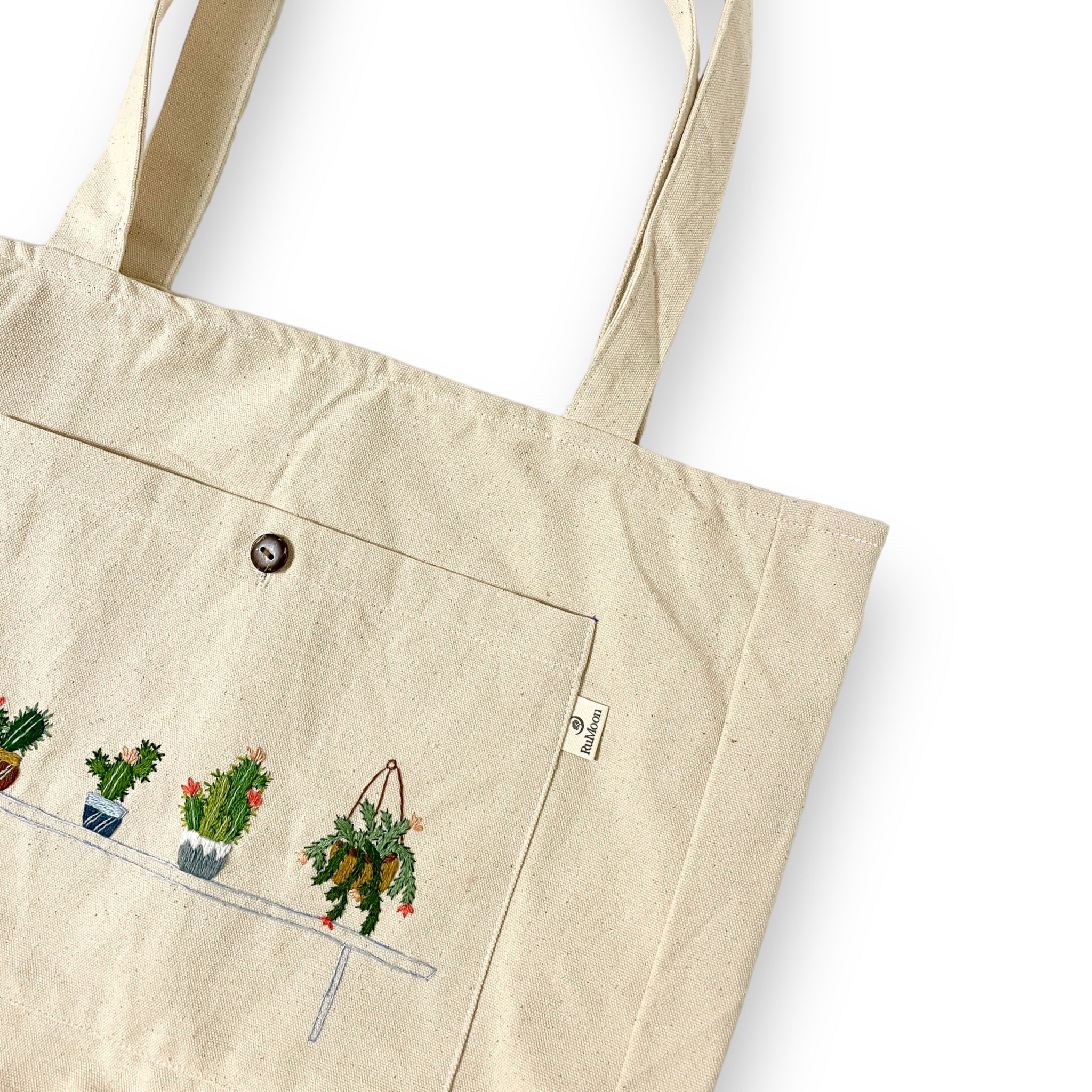 Succulent Embroidery Tote Bag