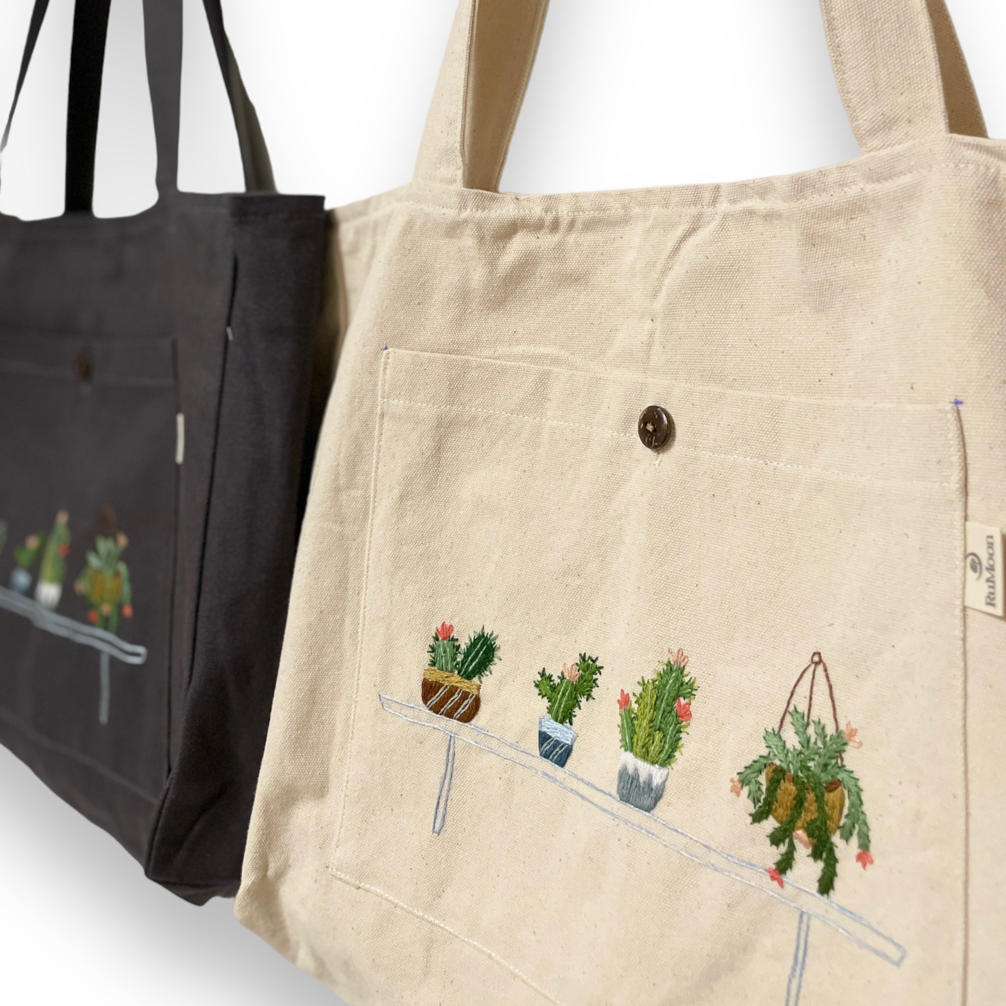 Succulent Embroidery Tote Bag