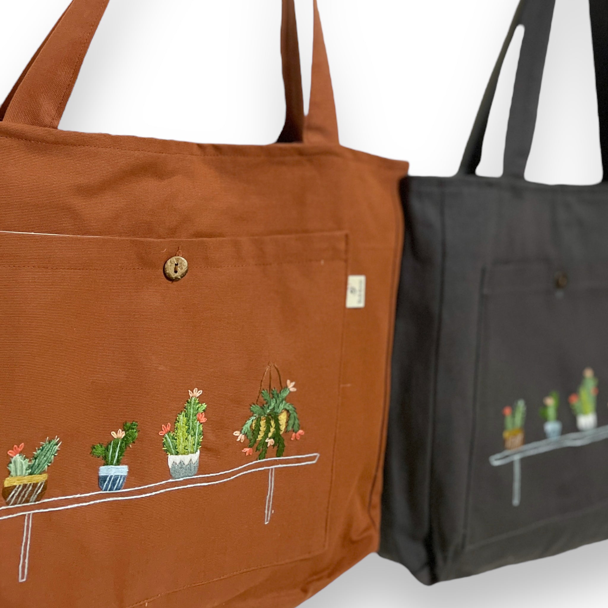 Succulent Embroidery Tote Bag