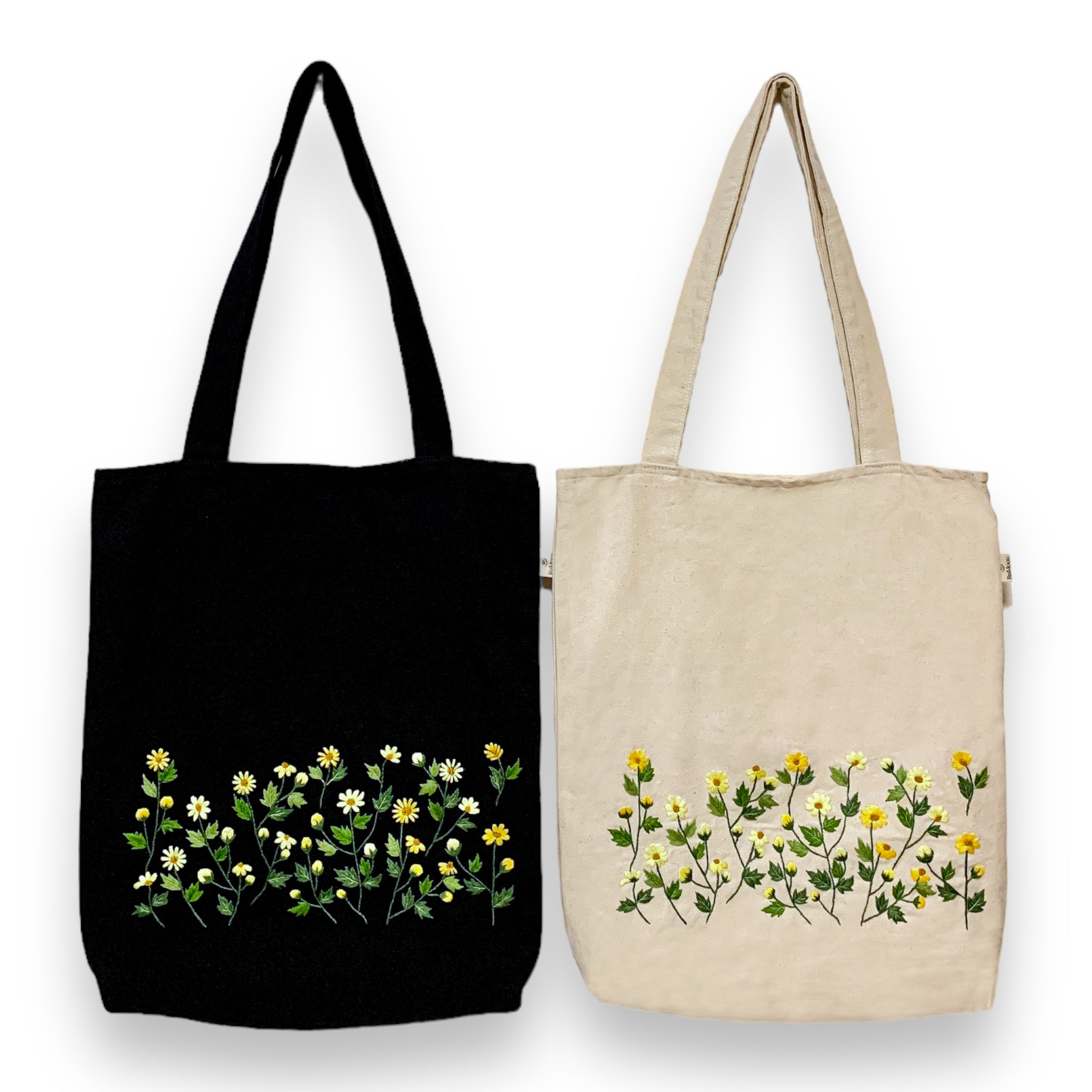 Yellow Daisy Embroidery Tote Bag