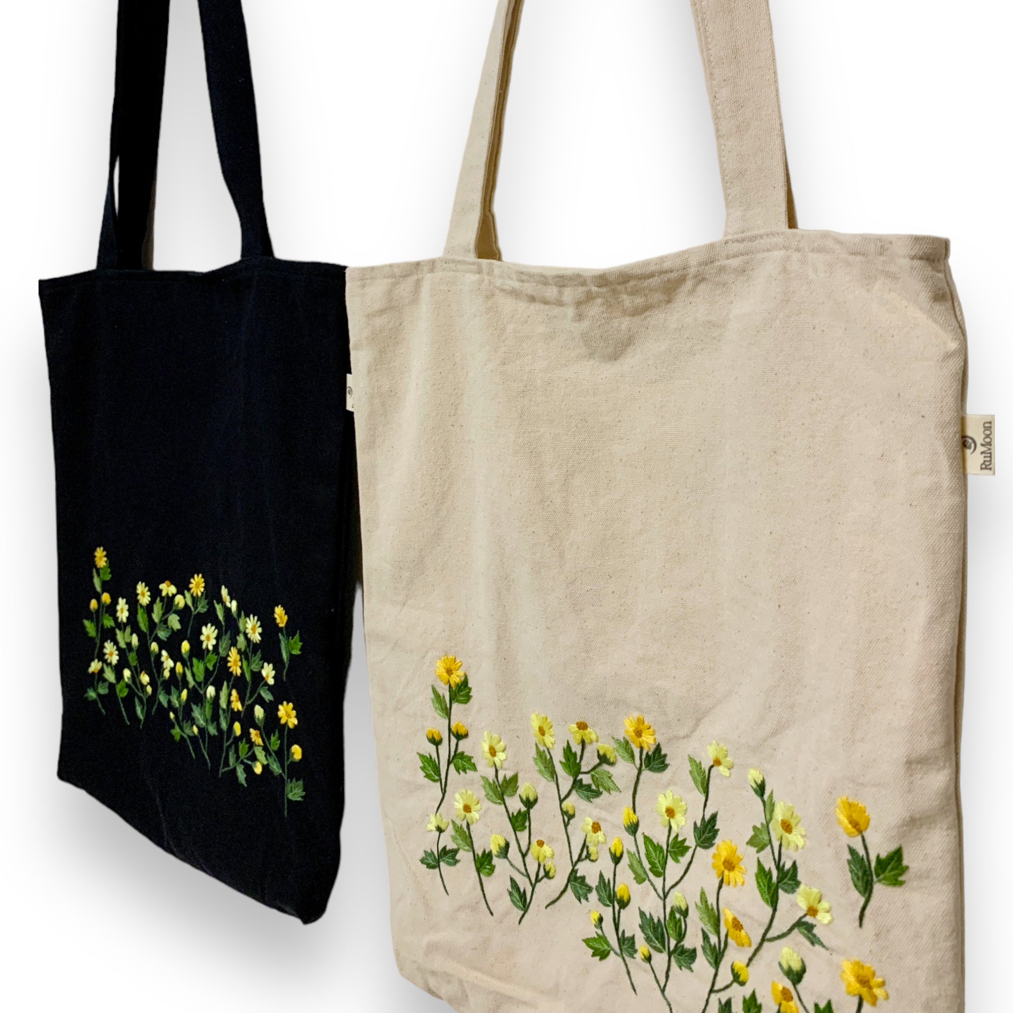 Yellow Daisy Embroidery Tote Bag