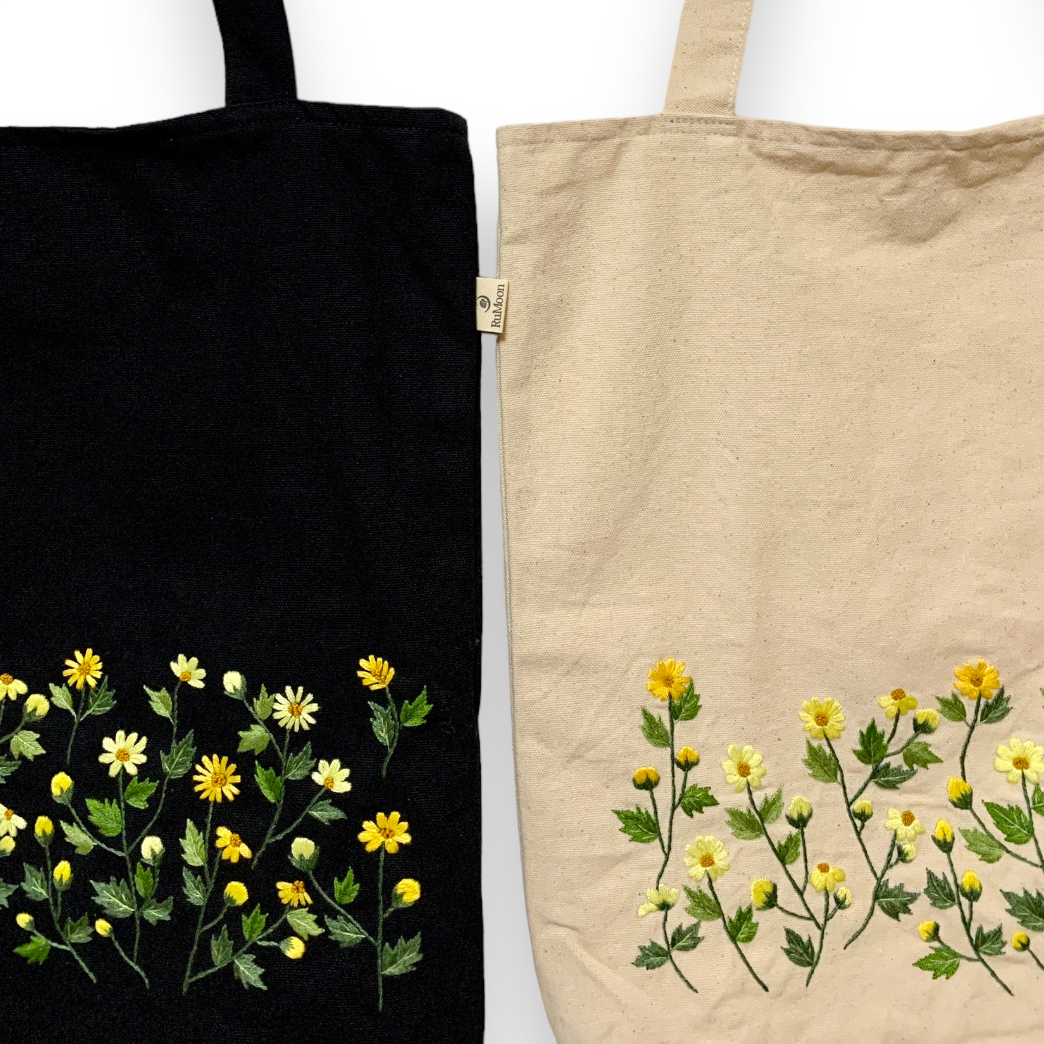 Yellow Daisy Embroidery Tote Bag