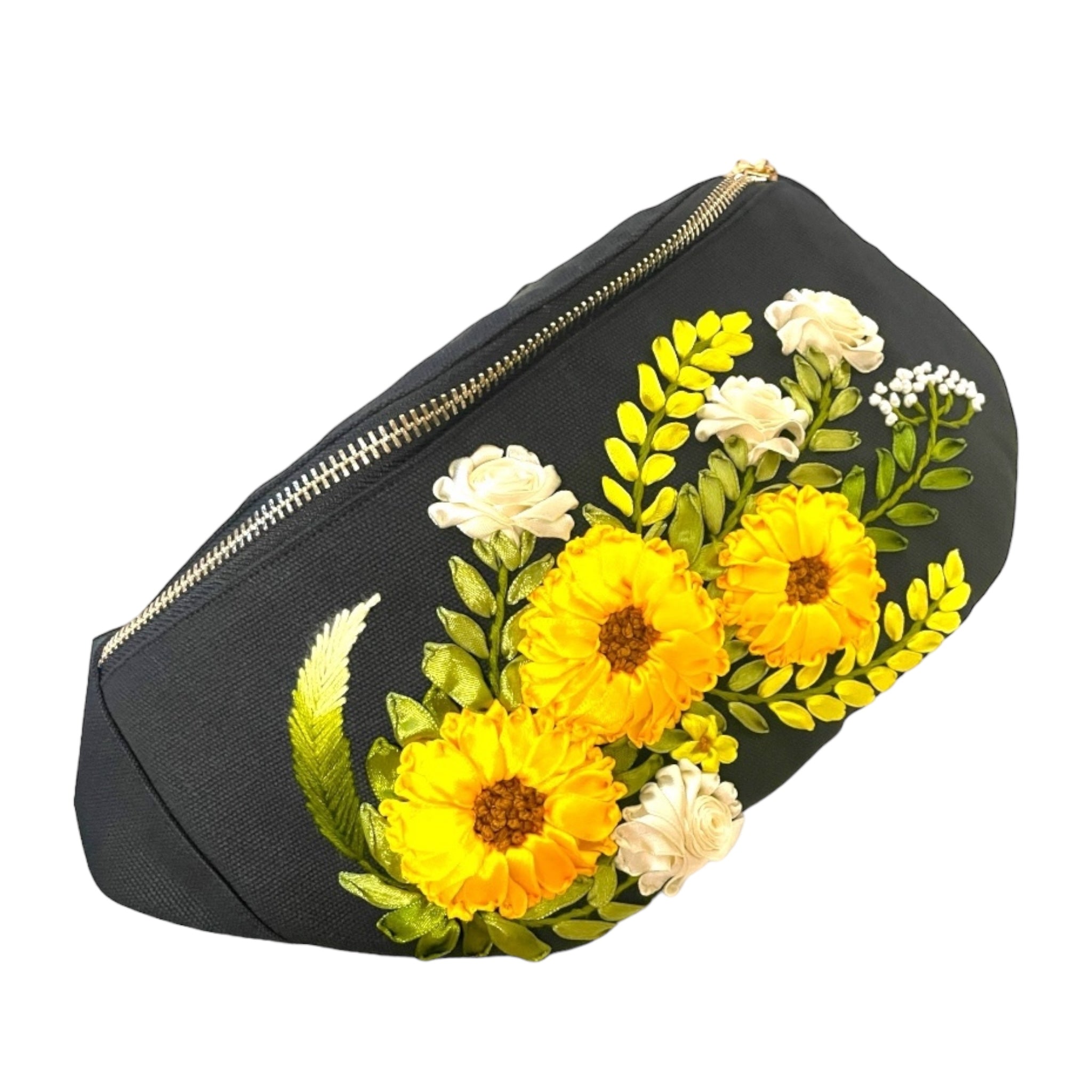 Sunflower Ribbon Embroidery Cross Body Bag