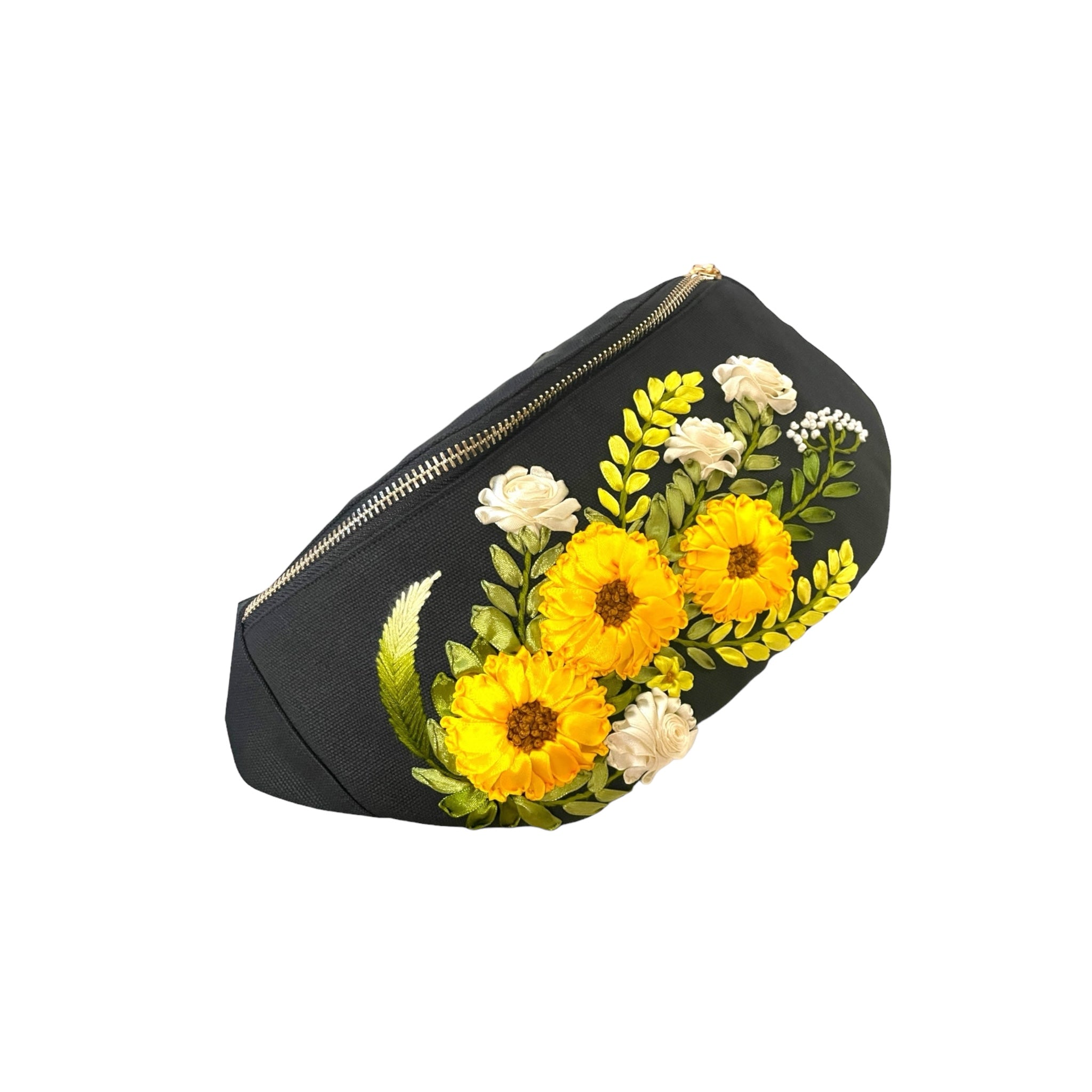 Sunflower Ribbon Embroidery Cross Body Bag