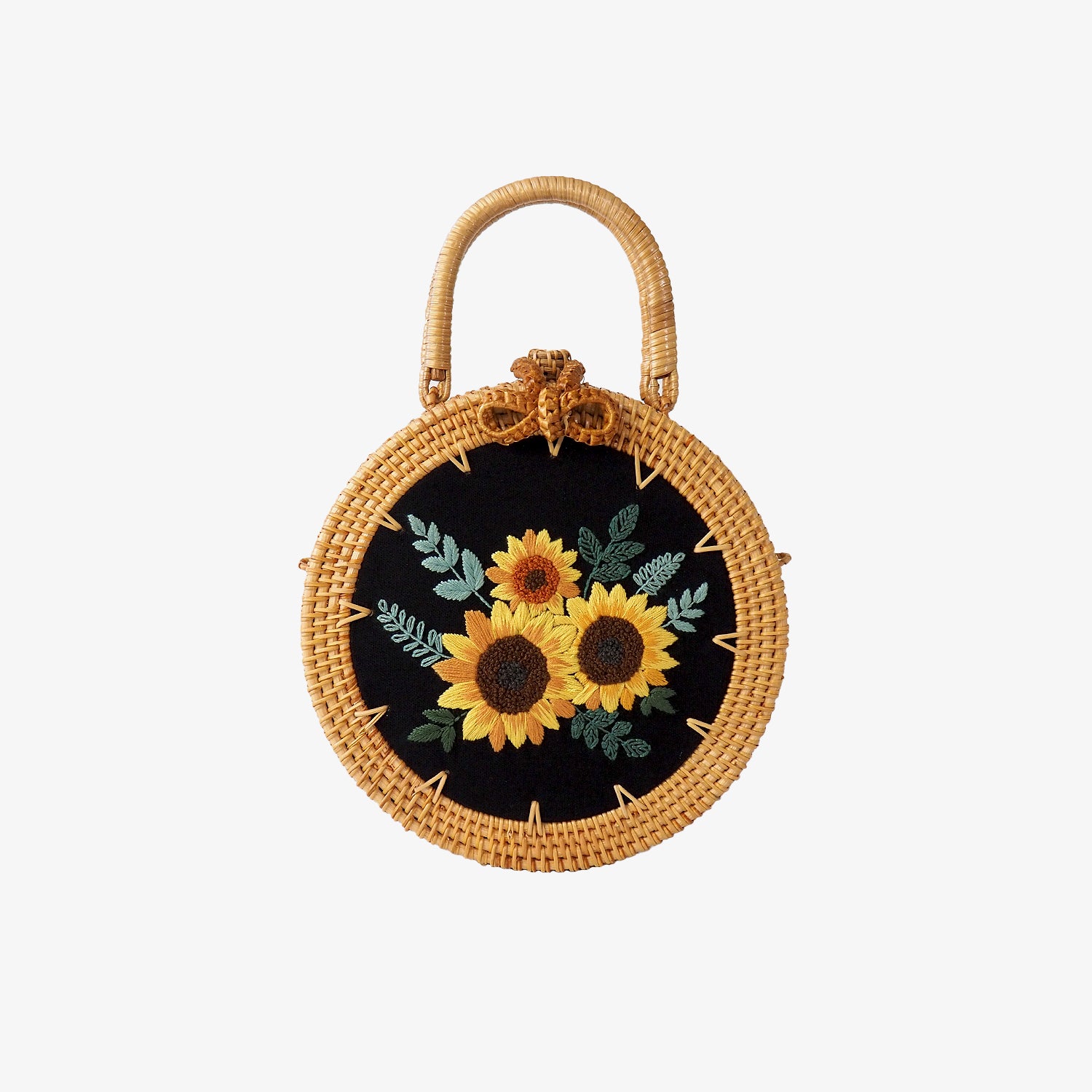 Sunflowers Embroidered Rattan Bag