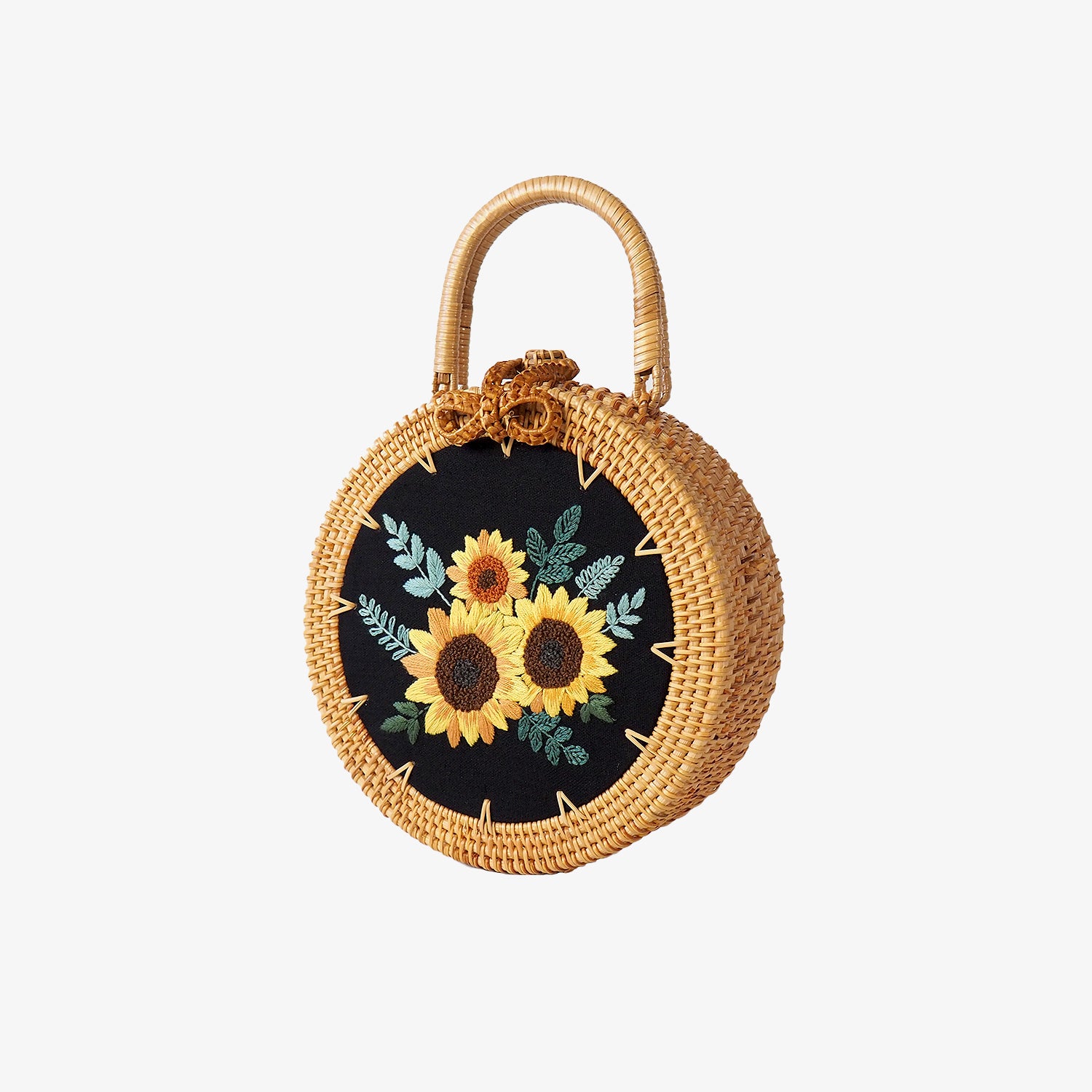 Sunflowers Embroidered Rattan Bag